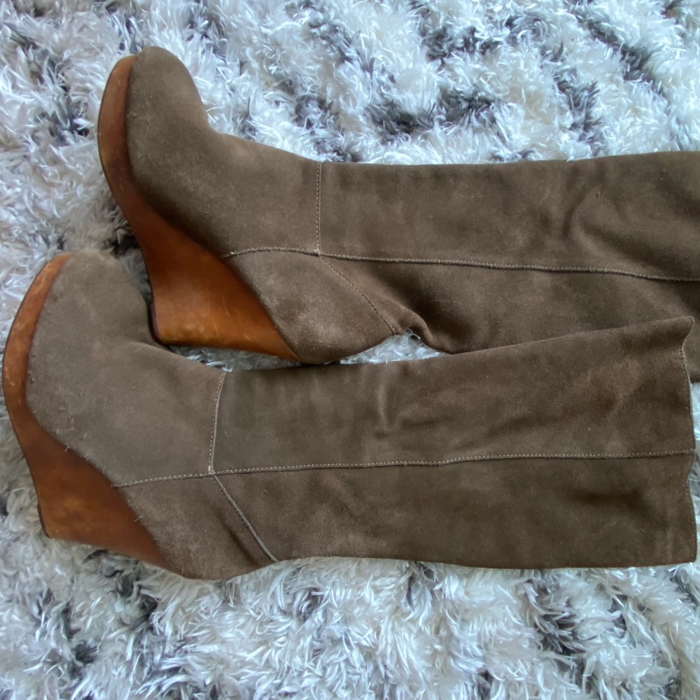 Suede Leather Wedge Knee High Boots